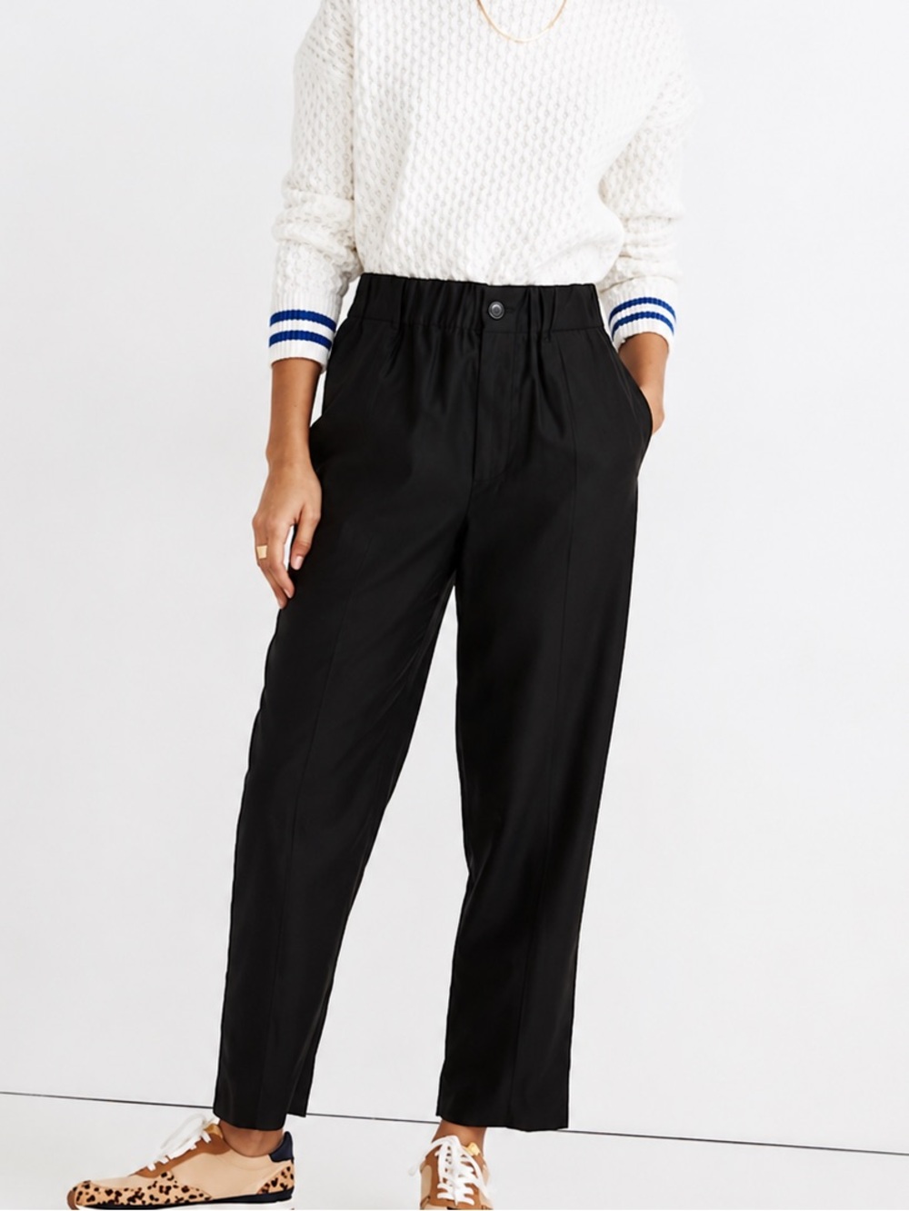 Madewell Tapered Huston Black Wide Leg Crop Pants size Large 💛